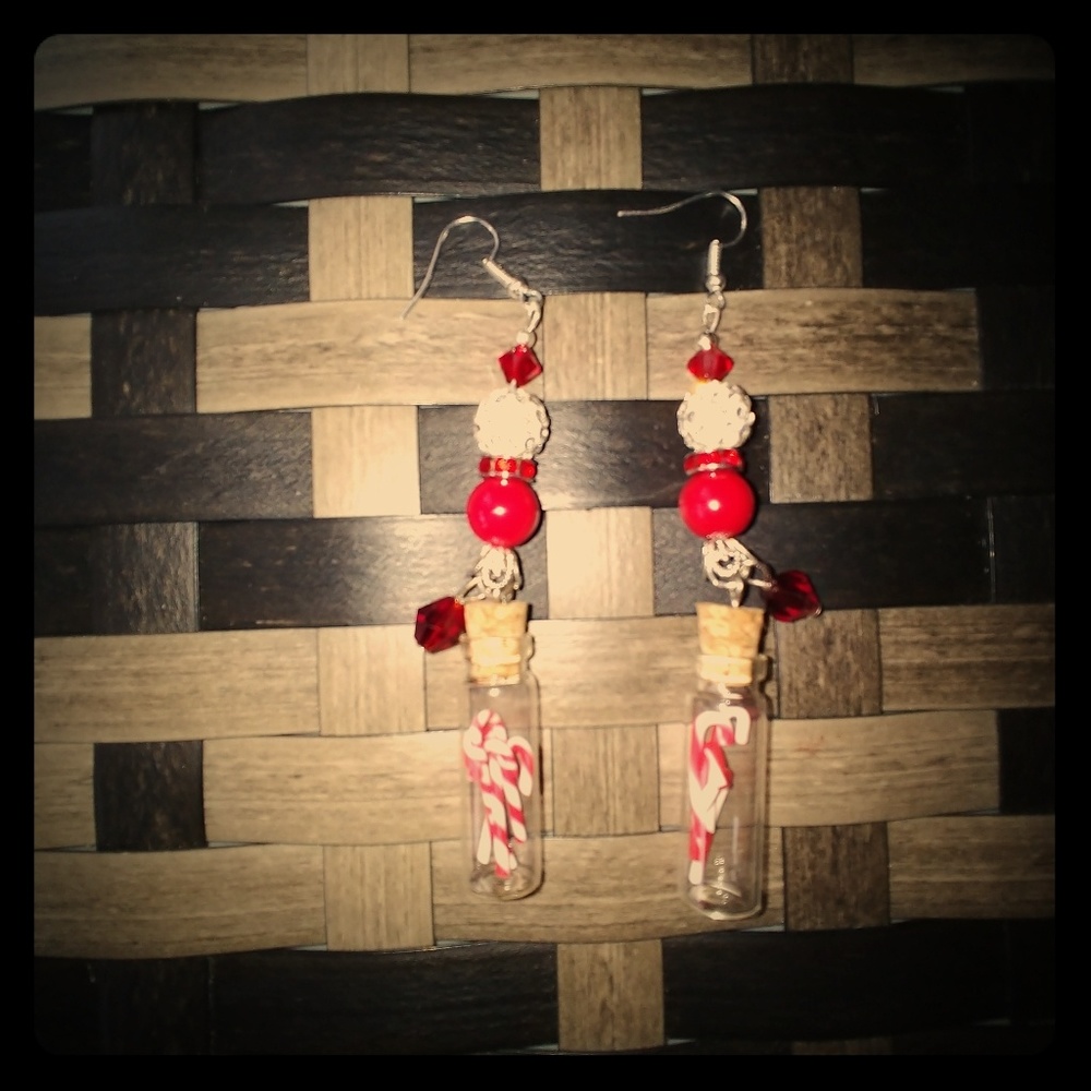 Sweet Candy cane jar EARART with Swavorski.cry.